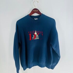 Vintage Washington DC Long Sleeve Crew Neck Pullover Sweatshirt Blue Size‎ L